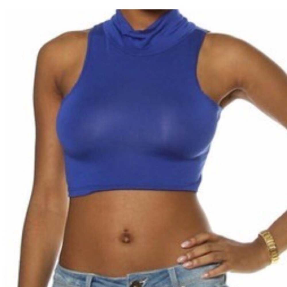 Royal blue sleeveless t-neck crop top